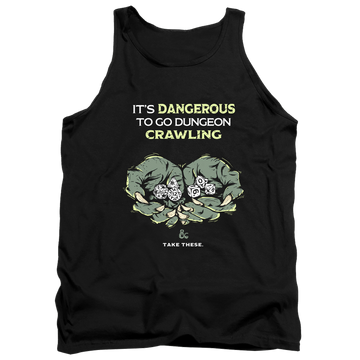 Black men's tank with Dungeons & Dragons Dangerous To Go Alone graphic
