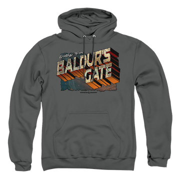 Charcoal pullover hoodie with Dungeons & Dragons Baldurs Gate graphic