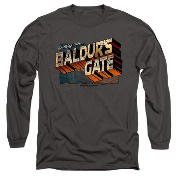 Charcoal men's long sleeve t-shirt with Dungeons & Dragons Baldurs Gate graphic