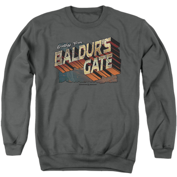 Charcoal men's crewneck sweatshirt with Dungeons & Dragons Baldurs Gate graphic