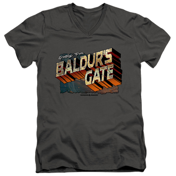 Charcoal men's v-neck t-shirt with Dungeons & Dragons Baldurs Gate graphic