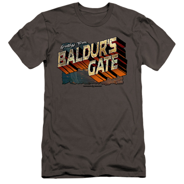 Charcoal men's premium slim fit t-shirt with Dungeons & Dragons Baldurs Gate graphic