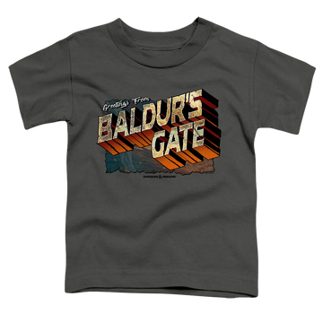 Charcoal toddler t-shirt with Dungeons & Dragons Baldurs Gate graphic