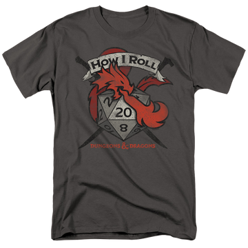 Charcoal men's regular fit t-shirt with Dungeons & Dragons How I Roll D And D graphic