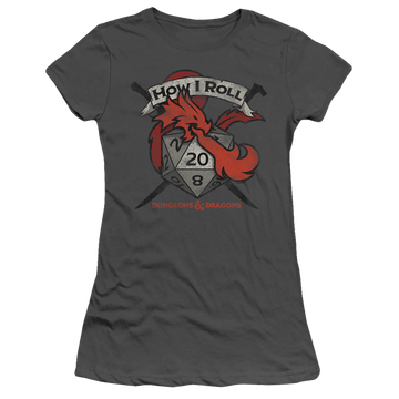Charcoal juniors t-shirt with Dungeons & Dragons How I Roll D And D graphic