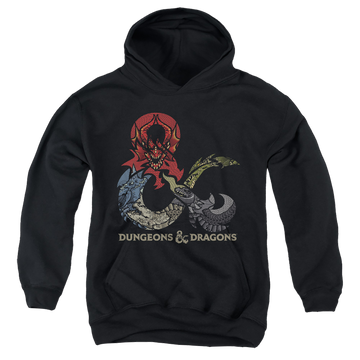 Black youth hoodie for ages 8 to 12 with Dungeons & Dragons Dragons In Dragons graphic