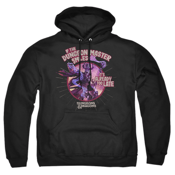 Black pullover hoodie with Dungeons & Dragons Dungeon Master Smiles graphic