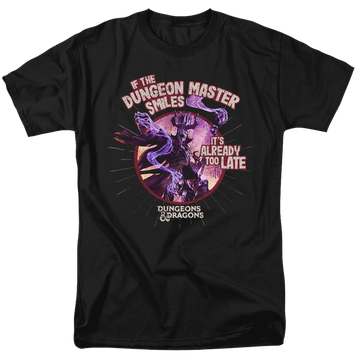 Black men's regular fit t-shirt with Dungeons & Dragons Dungeon Master Smiles graphic