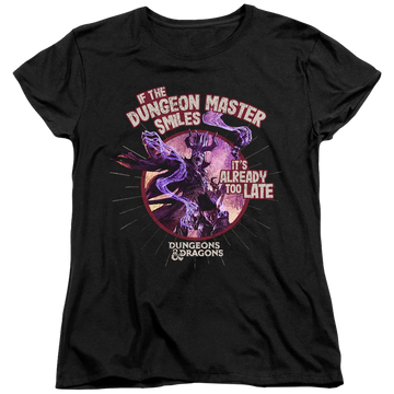 Black women's t-shirt with Dungeons & Dragons Dungeon Master Smiles graphic