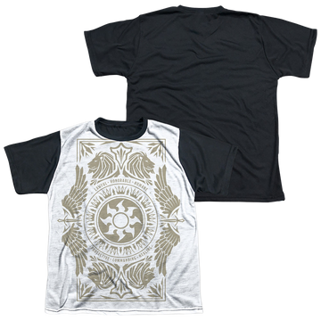 Magic the Gathering White Mana youth black back t-shirt for ages 8 to 12