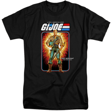 Black men's tall fit t-shirt with G.I. Joe Duke Card graphic