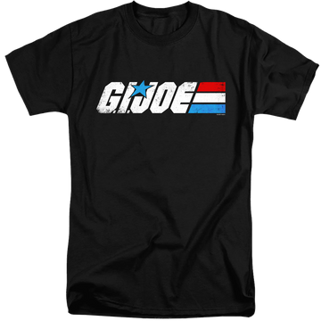 Black men's tall fit t-shirt with G.I. Joe Distressed Logo graphic