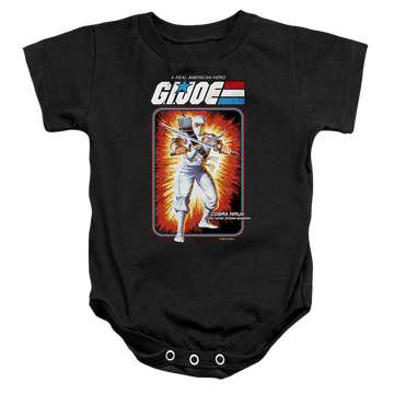 Black baby bodysuit with G.I. Joe Storm Shadow Card graphic