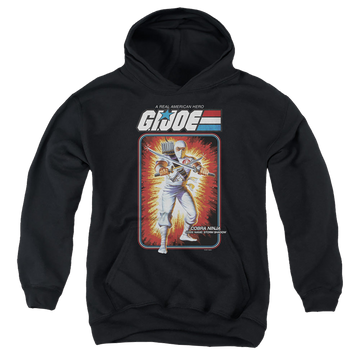 Black youth hoodie for ages 8 to 12 with G.I. Joe Storm Shadow Card graphic