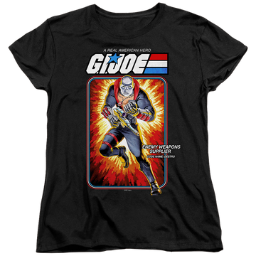 Black women's t-shirt with G.I. Joe Destro Card graphic