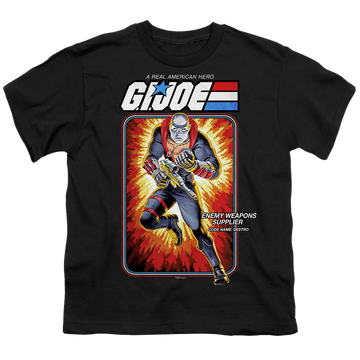 Black youth t-shirt for ages 8 to 12 with G.I. Joe Destro Card graphic
