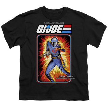 Black youth t-shirt for ages 8 to 12 with G.I. Joe Cobra Commander Card graphic