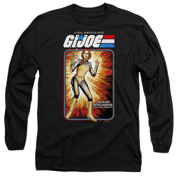 Black men's long sleeve t-shirt with G.I. Joe Scarlett Card graphic