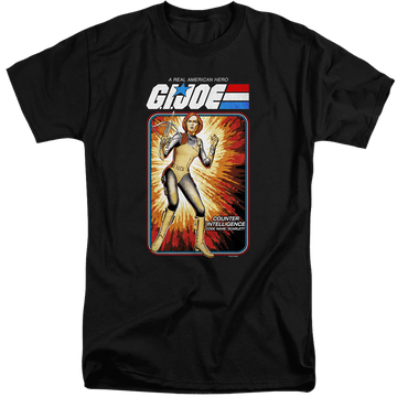 Black men's tall fit t-shirt with G.I. Joe Scarlett Card graphic