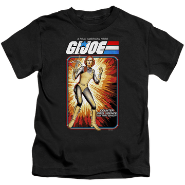Black kid's t-shirt for ages 4 to 7 with G.I. Joe Scarlett Card graphic