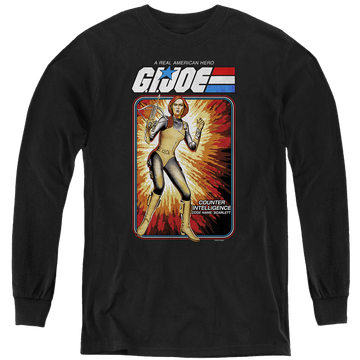 Black youth long sleeve t-shirt with G.I. Joe Scarlett Card graphic