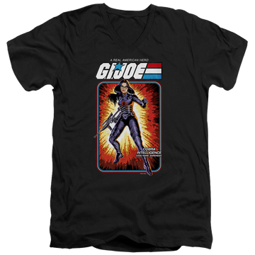 Black men's v-neck t-shirt with G.I. Joe Baroness Card graphic