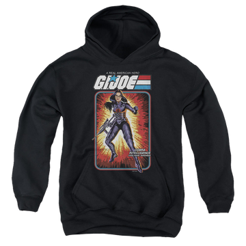 Black youth hoodie for ages 8 to 12 with G.I. Joe Baroness Card graphic