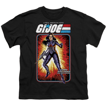 Black youth t-shirt for ages 8 to 12 with G.I. Joe Baroness Card graphic