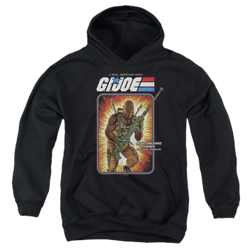 Black youth hoodie for ages 8 to 12 with G.I. Joe Roadblock Card graphic