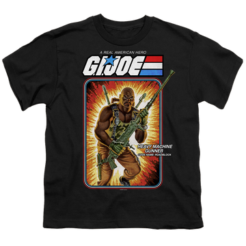 Black youth t-shirt for ages 8 to 12 with G.I. Joe Roadblock Card graphic