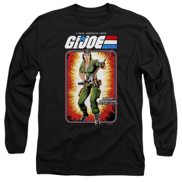 Black men's long sleeve t-shirt with G.I. Joe Lady Jaye Card graphic