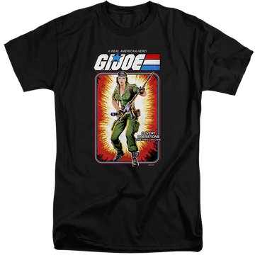 Black men's tall fit t-shirt with G.I. Joe Lady Jaye Card graphic