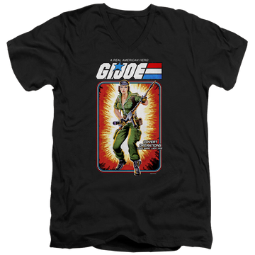 Black men's v-neck t-shirt with G.I. Joe Lady Jaye Card graphic