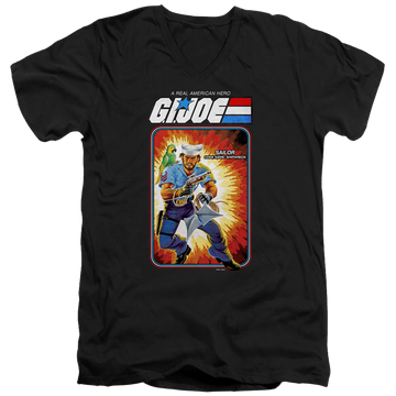 Black men's v-neck t-shirt with G.I. Joe Shipwreck Card graphic