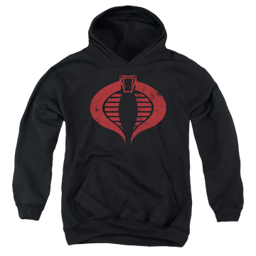 Black youth hoodie for ages 8 to 12 with G.I. Joe Cobra Logo graphic