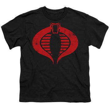 Black youth t-shirt for ages 8 to 12 with G.I. Joe Cobra Logo graphic