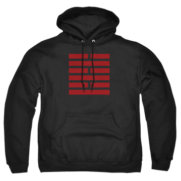 Black pullover hoodie with G.I. Joe Snake Eyes Symbol graphic