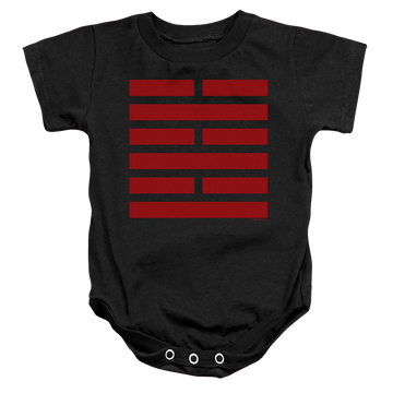 Black baby bodysuit with G.I. Joe Snake Eyes Symbol graphic