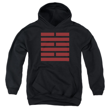 Black youth hoodie for ages 8 to 12 with G.I. Joe Snake Eyes Symbol graphic