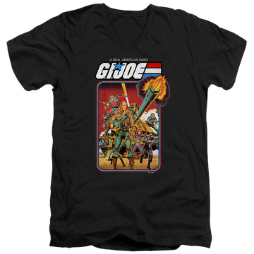 Black men's v-neck t-shirt with G.I. Joe Hero Group graphic