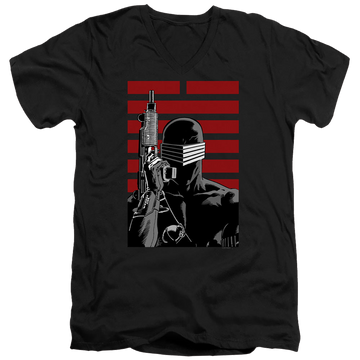 Black men's v-neck t-shirt with G.I. Joe Snake Eyes Ninja graphic