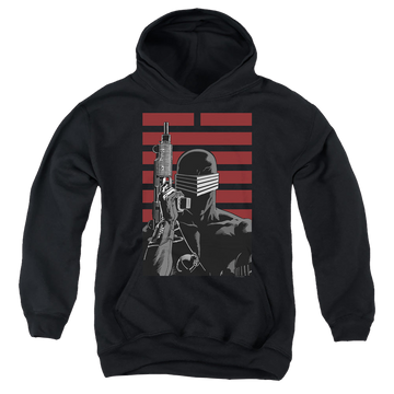 Black youth hoodie for ages 8 to 12 with G.I. Joe Snake Eyes Ninja graphic