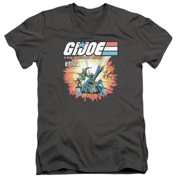 Charcoal men's v-neck t-shirt with G.I. Joe Real American Hero graphic