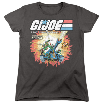 Charcoal women's t-shirt with G.I. Joe Real American Hero graphic