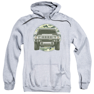 Athletic heather pullover hoodie with Hummer Lead Or Follow graphic