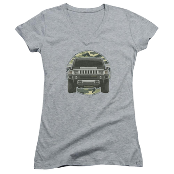 Athletic heather juniors v-neck t-shirt with Hummer Lead Or Follow graphic