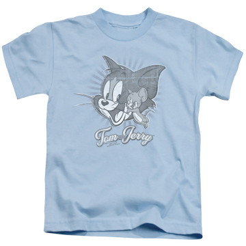 Light blue kid's t-shirt for ages 4 to 7 with Tom and Jerry Classic Pals graphic