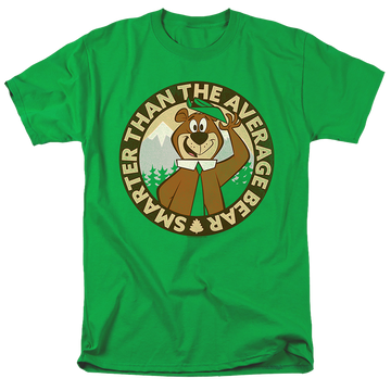 Kelly green men's regular fit t-shirt with Yogi Bear Smarter Than Average graphic