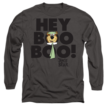 Charcoal men's long sleeve t-shirt with Yogi Bear Hey Boo Boo graphic