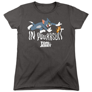 Charcoal women's t-shirt with Tom and Jerry In Pursuit graphic